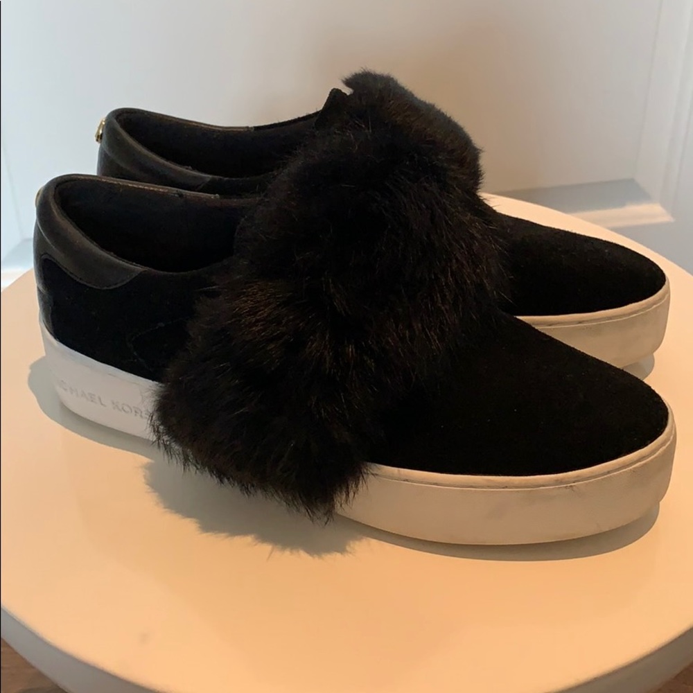 Michael Kors black suede fur sneakers